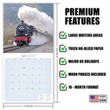 Steam Trains Wall Calendar 2027 - 12" x 12" Monthly Locomotive History Calendar