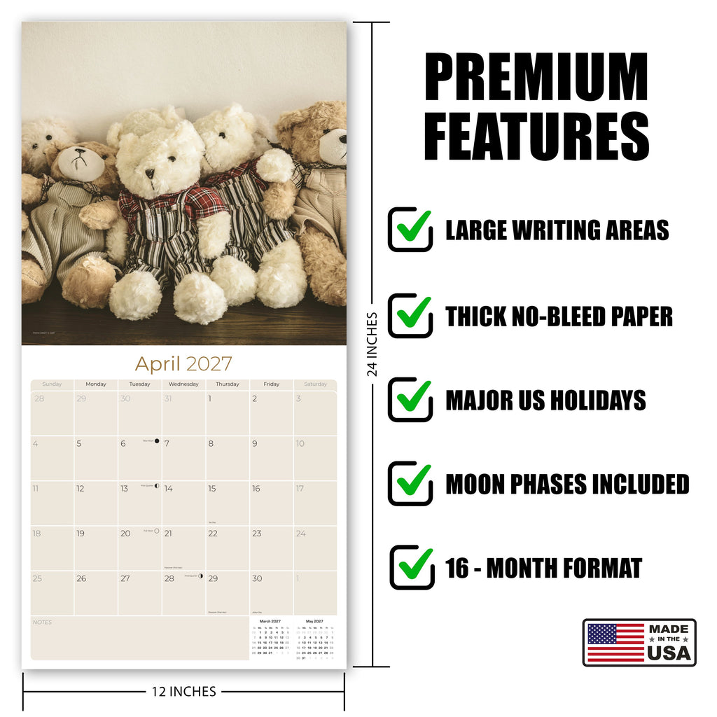 Teddy Bears Wall Calendar 2027 - 12" x 12" Monthly Nostalgic & Heartwarming Plush Toy Calendar