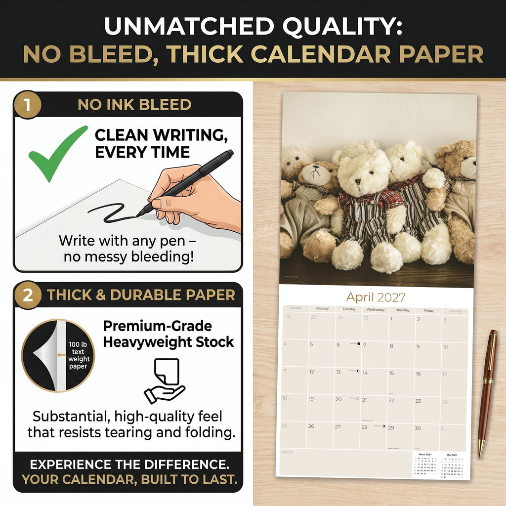 Teddy Bears Wall Calendar 2027 - 12" x 12" Monthly Nostalgic & Heartwarming Plush Toy Calendar