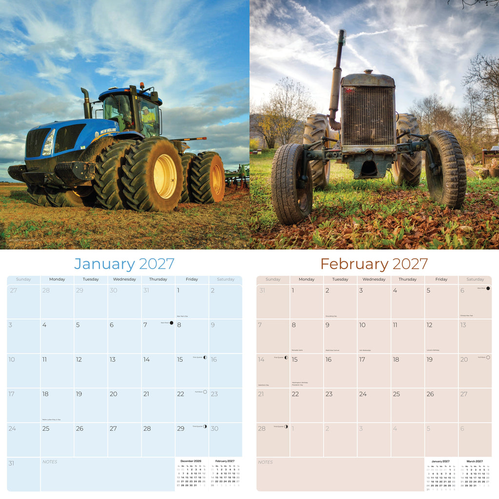 Tractors Wall Calendar 2027 - 12" x 12" Monthly Farm Machinery Calendar