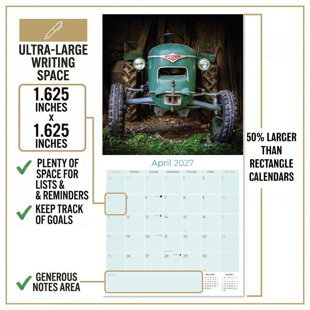 Tractors Wall Calendar 2027 - 12" x 12" Monthly Farm Machinery Calendar