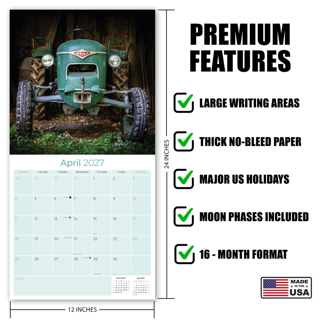 Tractors Wall Calendar 2027 - 12" x 12" Monthly Farm Machinery Calendar