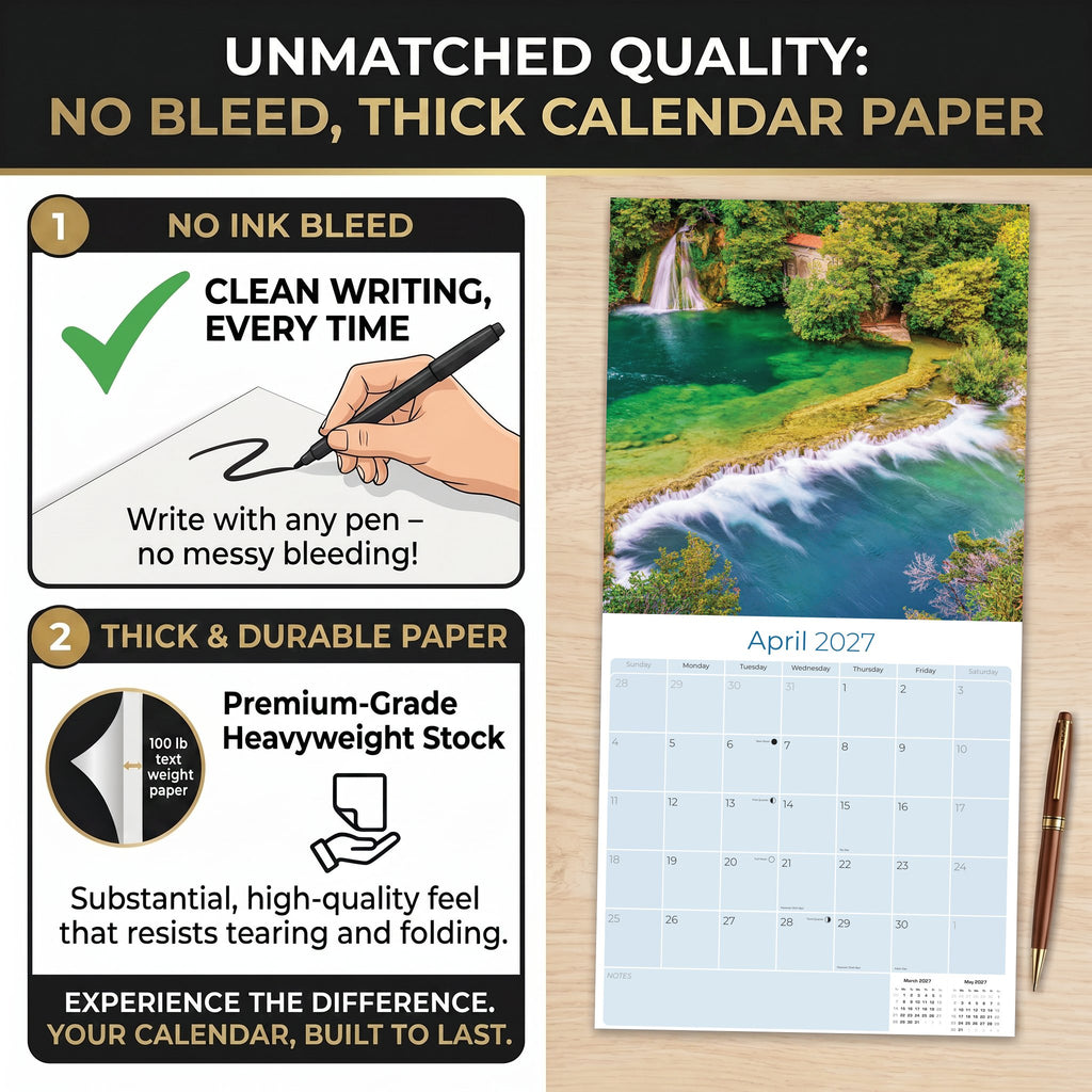 Waterfalls Wall Calendar 2027 - 12" x 12" Monthly Breathtaking Scenic Cascades & Nature Landscape Calendar