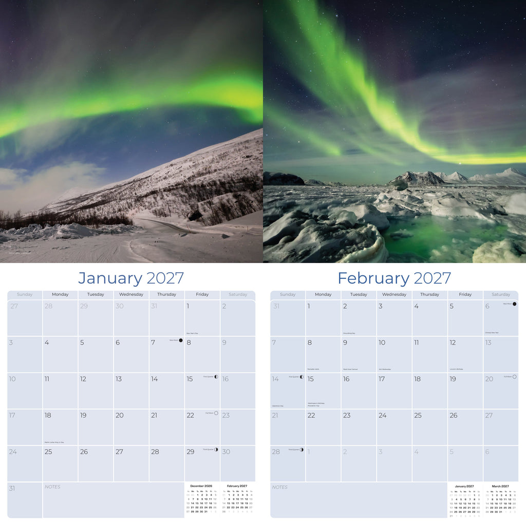Northern Lights Wall Calendar 2027 - 12" x 12" Monthly Majestic Aurora Borealis & Night Sky Scenery Calendar