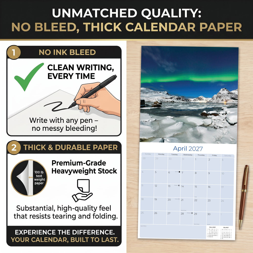 Northern Lights Wall Calendar 2027 - 12" x 12" Monthly Majestic Aurora Borealis & Night Sky Scenery Calendar
