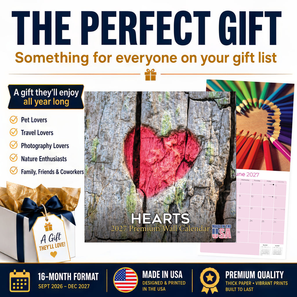 Hearts Wall Calendar 2027 - 12" x 12" Monthly Romantic Imagery & Symbolic Love Art Calendar