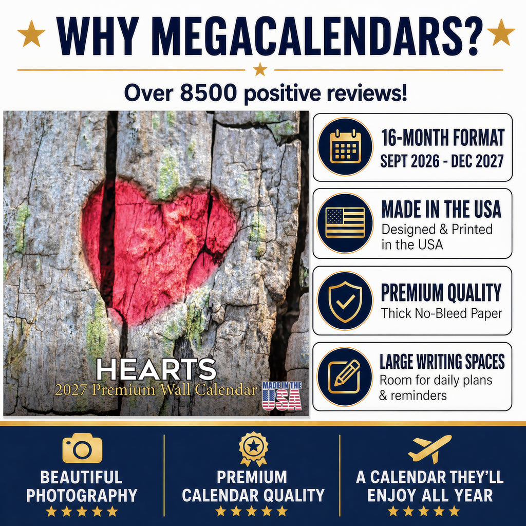 Hearts Wall Calendar 2027 - 12" x 12" Monthly Romantic Imagery & Symbolic Love Art Calendar