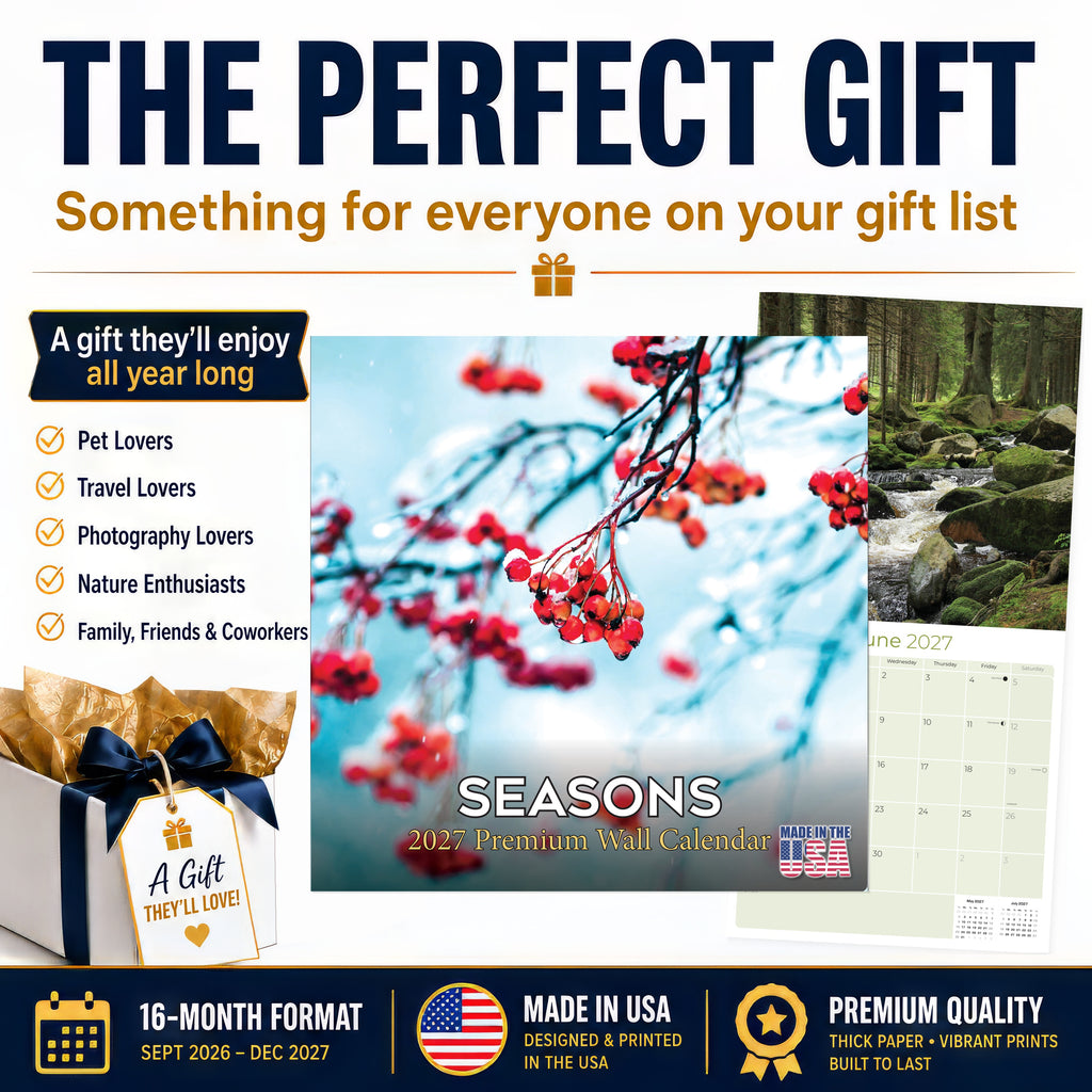 Seasons Wall Calendar 2027 - 12" x 12" Monthly Breathtaking Four Seasons Nature Scenery Calendar