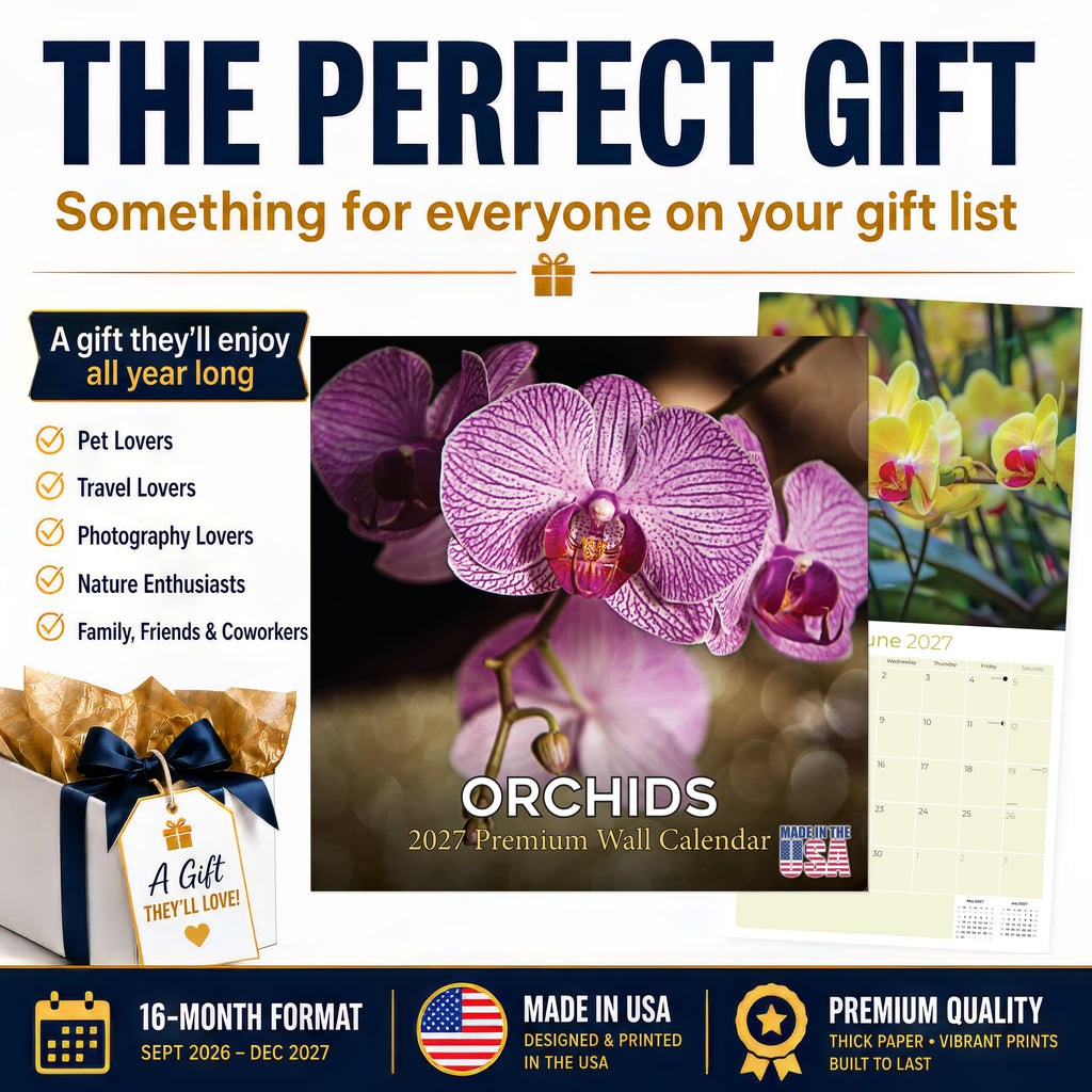 Orchids Wall Calendar 2027 - 12" x 12" Monthly Exotic Flowers & Vibrant Botanical Photography Calendar
