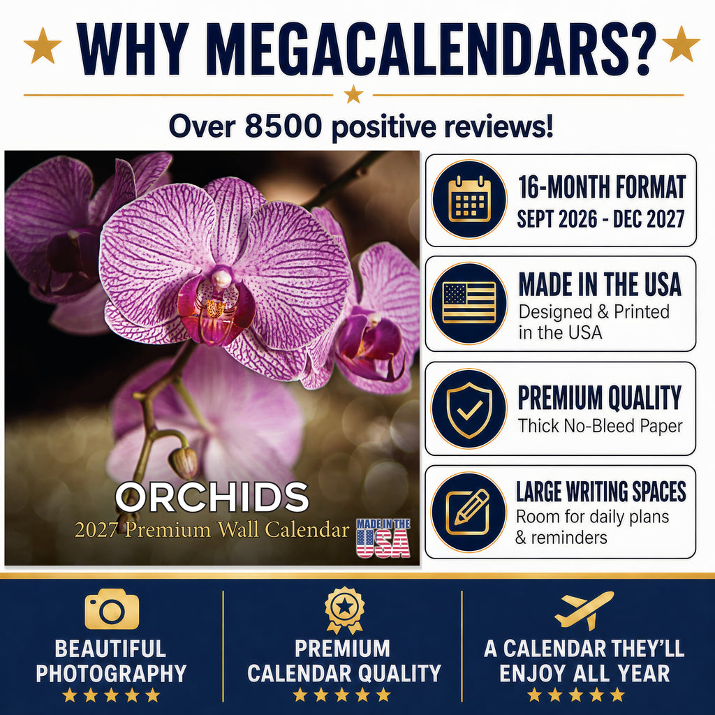 Orchids Wall Calendar 2027 - 12" x 12" Monthly Exotic Flowers & Vibrant Botanical Photography Calendar