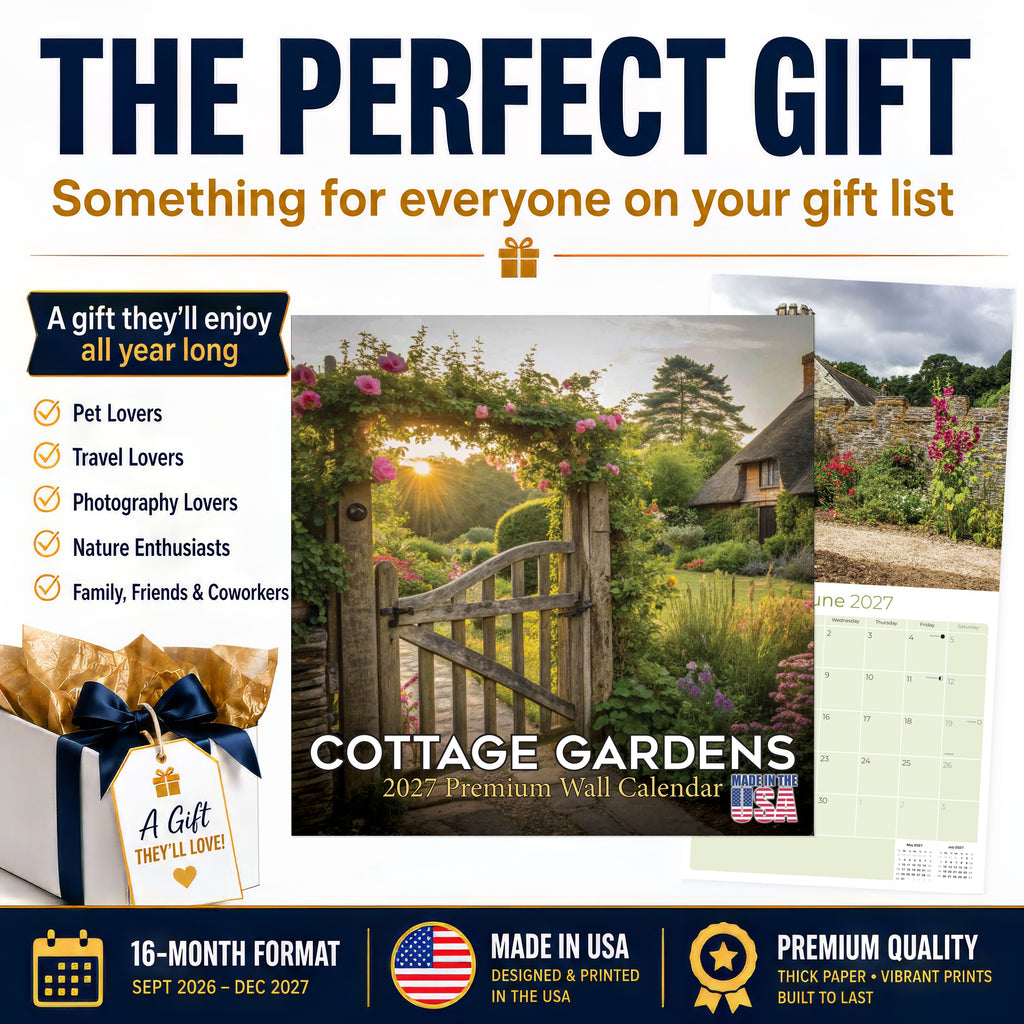 Cottage Gardens Wall Calendar 2027 - 12" x 12" Monthly Beautiful English Country Cottage Floral Scenery Calendar