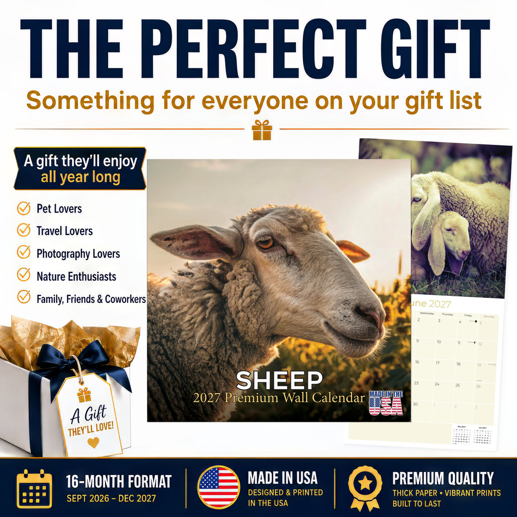 Sheep Wall Calendar 2027 - 12" x 12" Monthly Gentle & Pastoral Farm Animal Sheep Breed Calendar