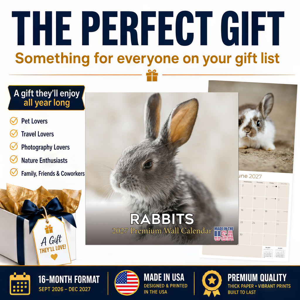 Rabbits Wall Calendar 2027 - 12" x 12" Monthly Gentle & Curious Bunny Rabbit Nature Calendar