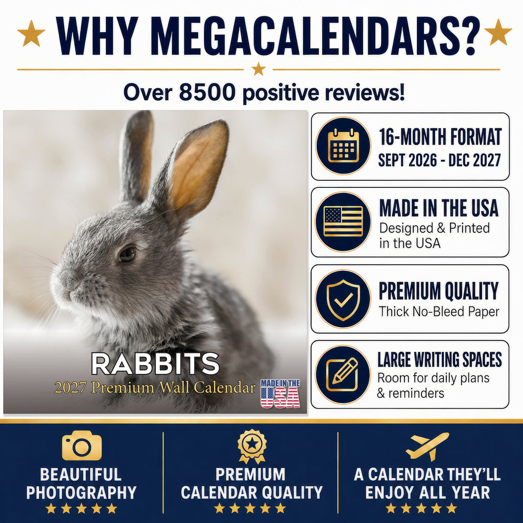 Rabbits Wall Calendar 2027 - 12" x 12" Monthly Gentle & Curious Bunny Rabbit Nature Calendar