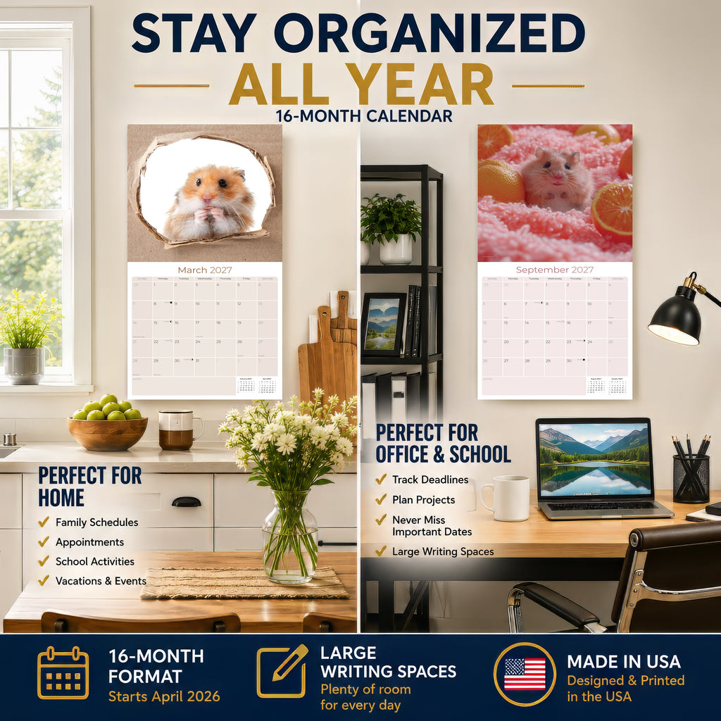 Hamsters Wall Calendar 2027 - 12" x 12" Monthly Cute Rodents & Precocious Pocket Pet Calendar