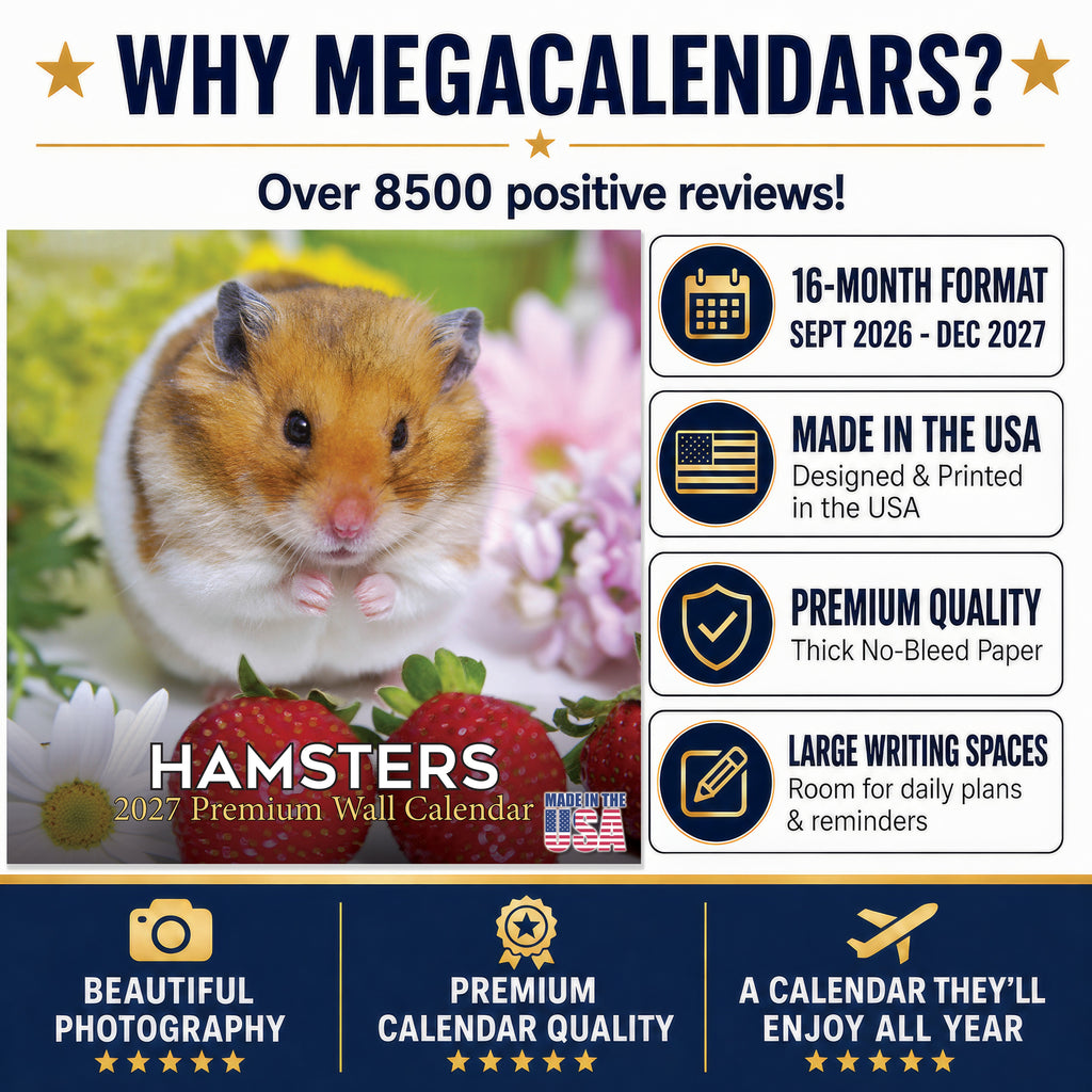 Hamsters Wall Calendar 2027 - 12" x 12" Monthly Cute Rodents & Precocious Pocket Pet Calendar