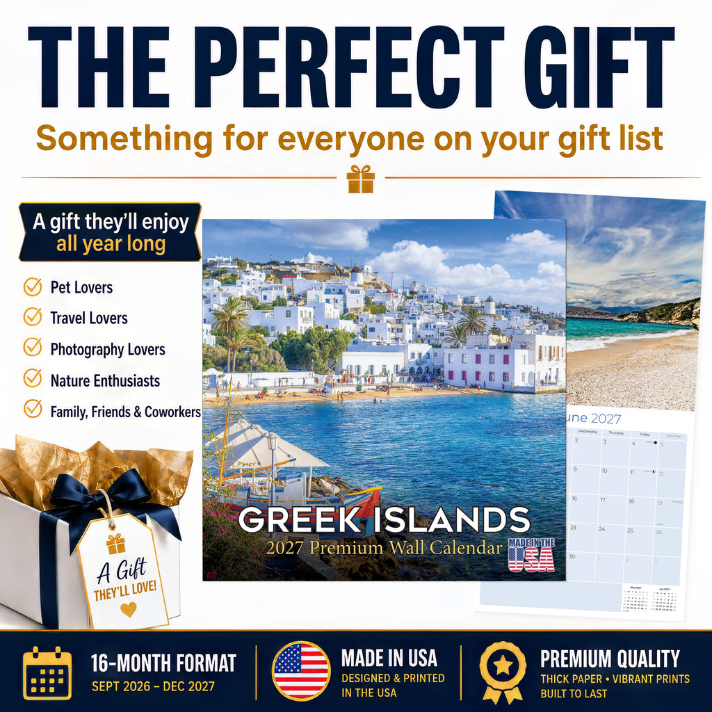 Greek Islands Wall Calendar 2027 - 12" x 12" Monthly Breathtaking Mediterranean Aegean Sea Travel Scenery Calendar