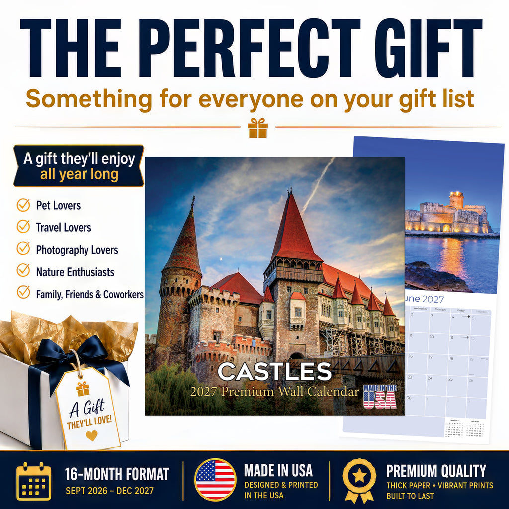 Castles Wall Calendar 2027 - 12" x 12" Monthly Majestic Medieval European Castle Travel Calendar