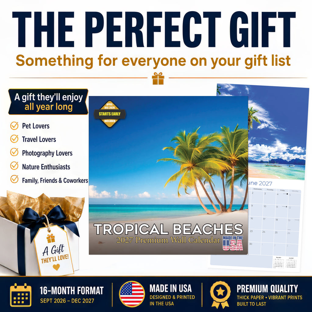 Amazing Beaches Wall Calendar 2027 - 12" x 12" Monthly Breathtaking Tropical Paradise Coastal Scenery Calendar