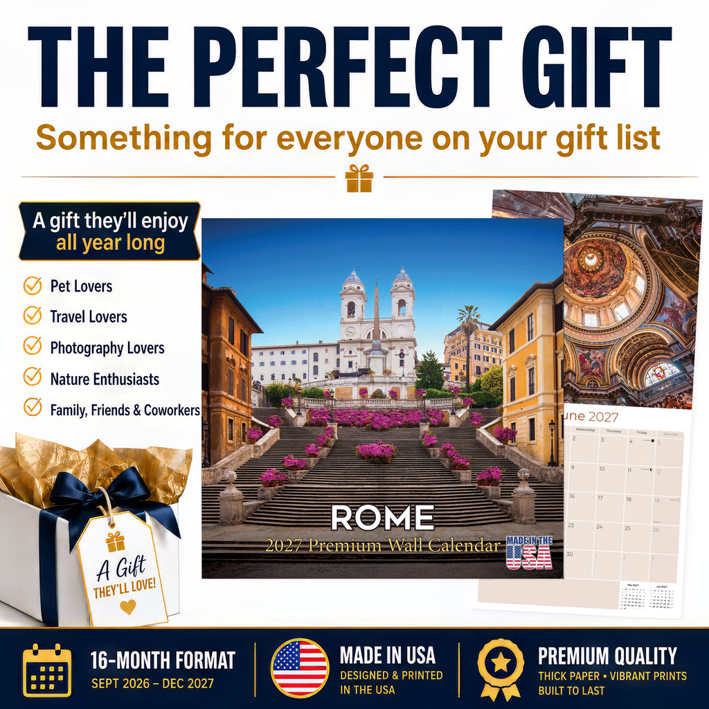 Rome Wall Calendar 2027 - 12" x 12" Monthly Iconic Italian Architecture & Cityscape Travel Calendar