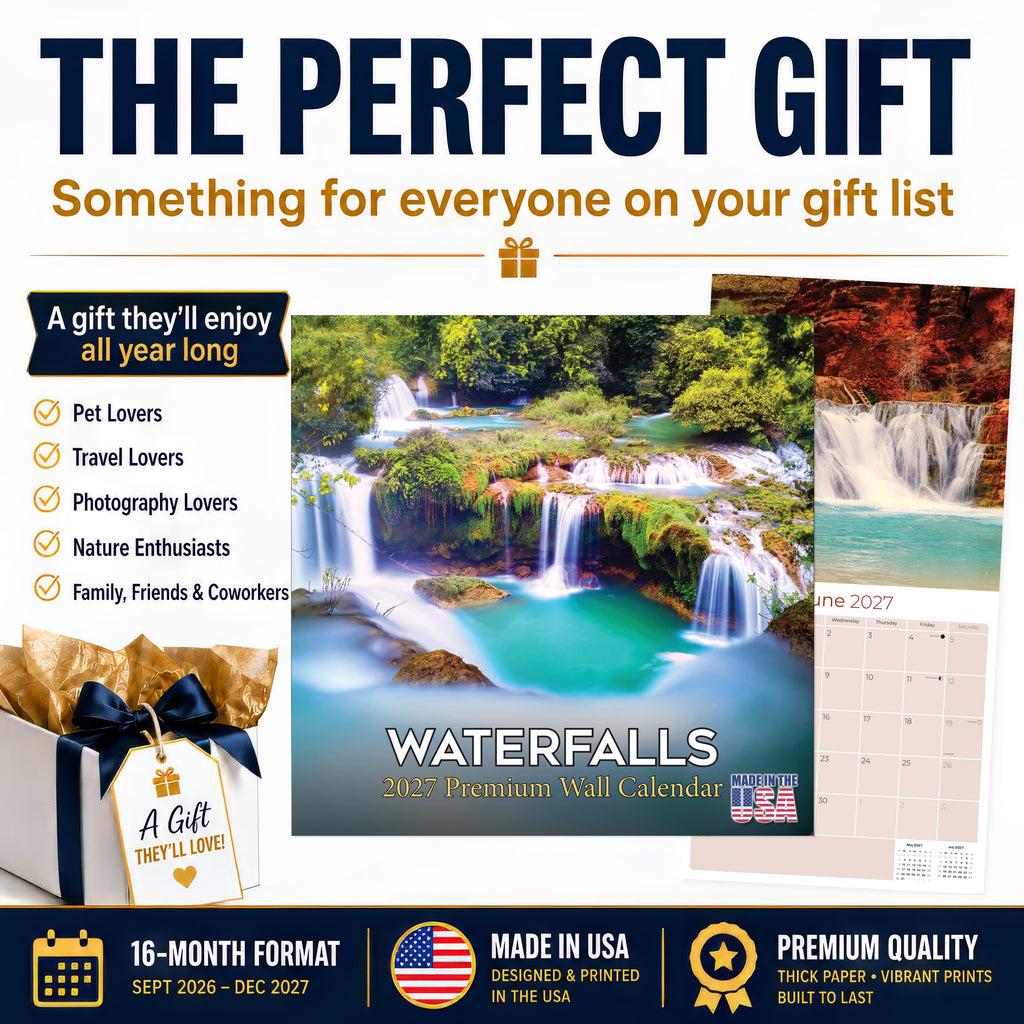 Waterfalls Wall Calendar 2027 - 12" x 12" Monthly Breathtaking Scenic Cascades & Nature Landscape Calendar