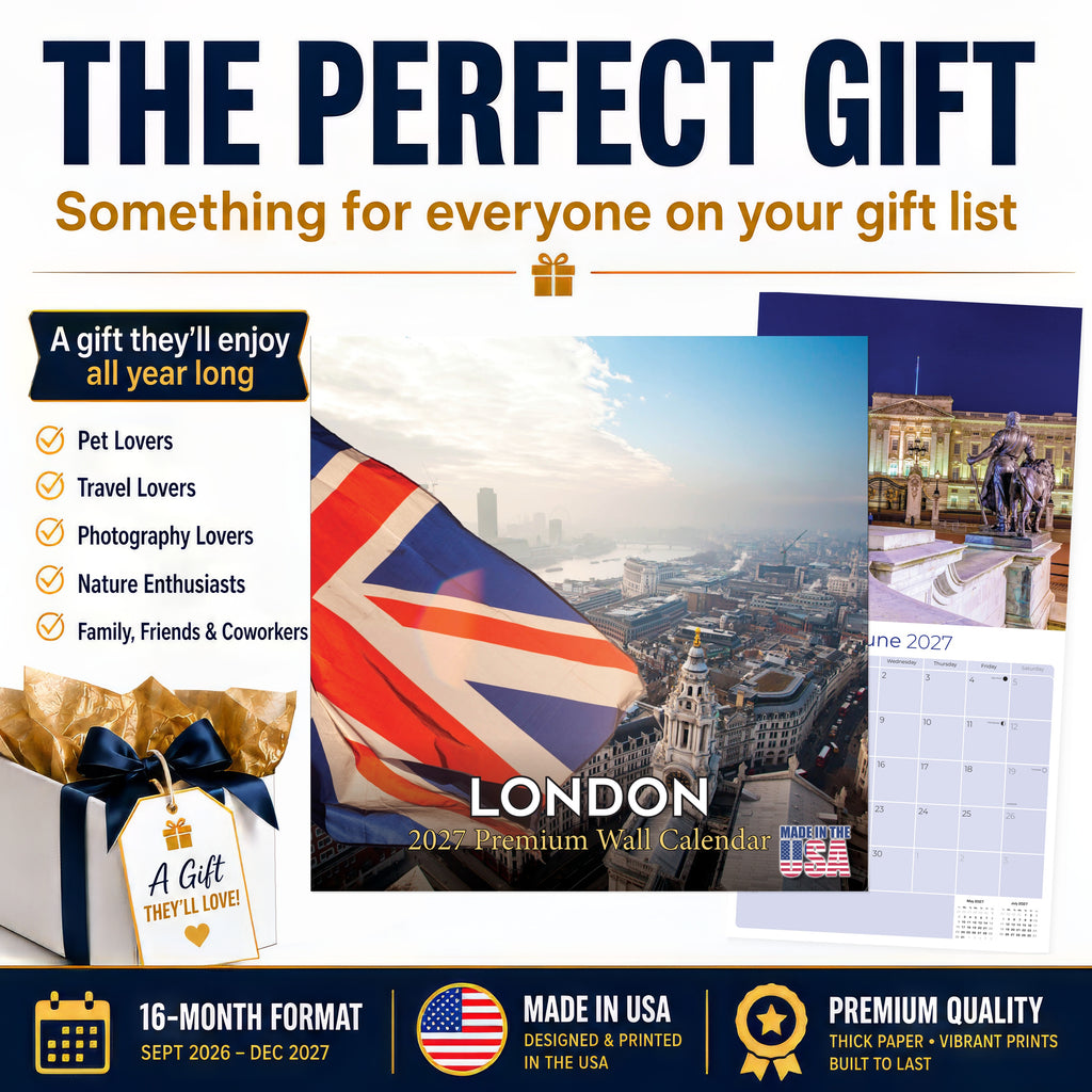 London Wall Calendar 2027 - 12" x 12" Monthly Iconic British Landmark Architecture & Cityscape Travel Calendar