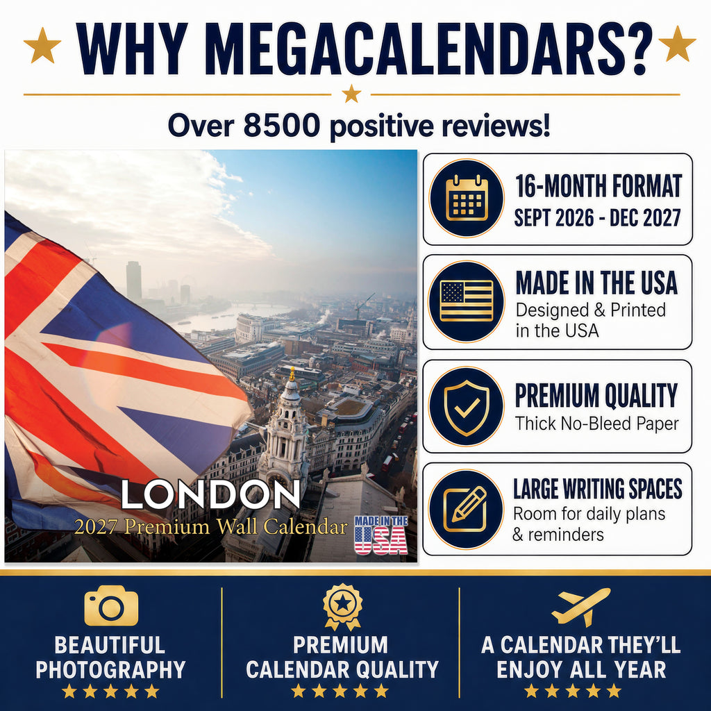 London Wall Calendar 2027 - 12" x 12" Monthly Iconic British Landmark Architecture & Cityscape Travel Calendar