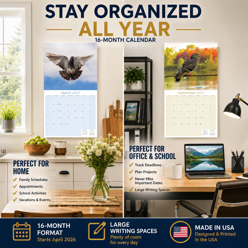 Pigeons Wall Calendar 2026