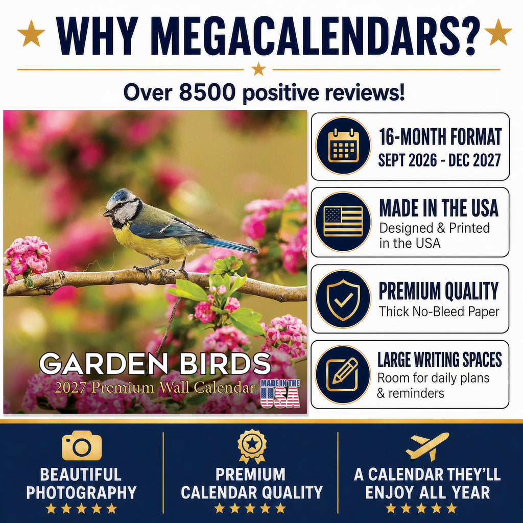 Garden Birds Wall Calendar 2027 - 12" x 12" Monthly Beautiful Songbirds & Colorful Backyard Wild Birds Calendar