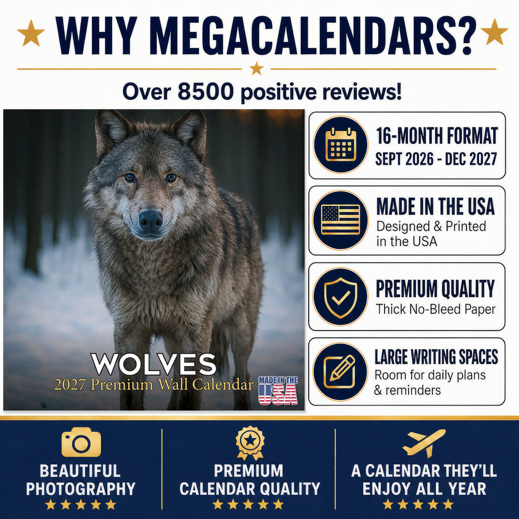 Wolves Wall Calendar 2027 - 12" x 12" Monthly Majestic & Powerful Wild Wolf Wildlife Nature Calendar