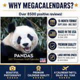 Pandas Wall Calendar 2027 - 12" x 12" Monthly Adorable Giant Pandas & Cute Bamboo Nature Calendar