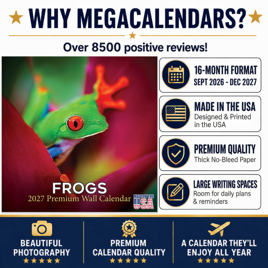 Frogs Wall Calendar 2027 - 12" x 12" Monthly Colorful Exotic Tree Frogs Amphibian Nature Calendar
