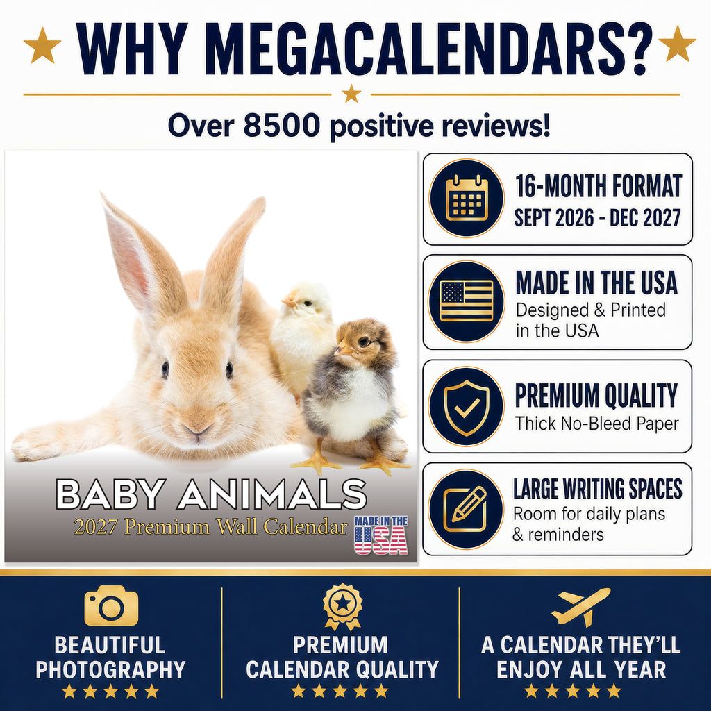Baby Animals Wall Calendar 2027 - 12" x 12" Monthly Heartwarming & Playful Cute Wildlife Calendar