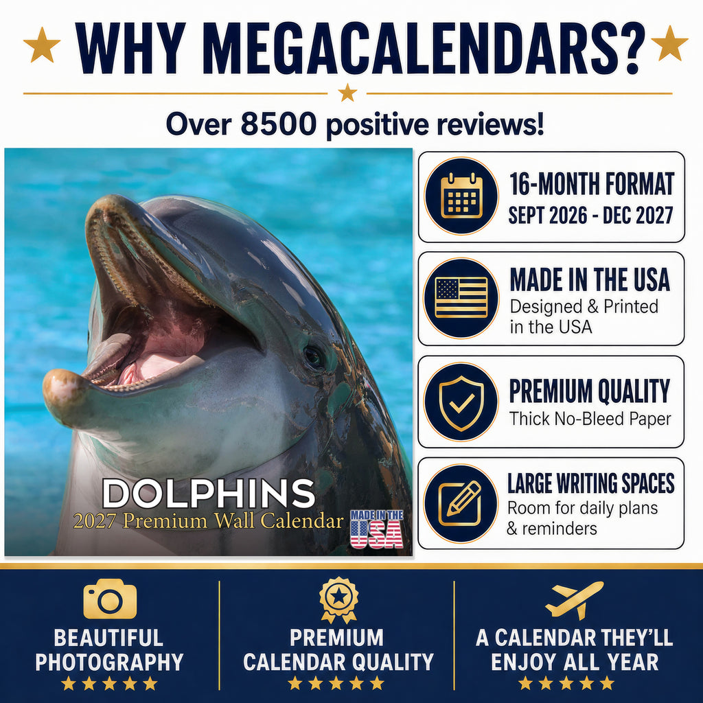 Dolphins Wall Calendar 2027 - 12" x 12" Monthly Breathtaking Ocean Dolphins & Marine Life Scenery Calendar