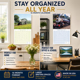 Steam Trains Wall Calendar 2027 - 12" x 12" Monthly Locomotive History Calendar