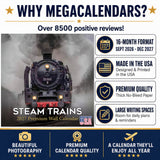 Steam Trains Wall Calendar 2027 - 12" x 12" Monthly Locomotive History Calendar