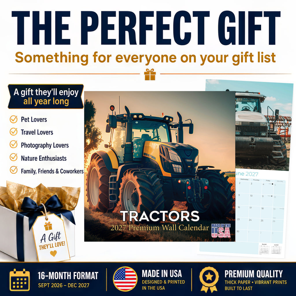Tractors Wall Calendar 2027 - 12" x 12" Monthly Farm Machinery Calendar