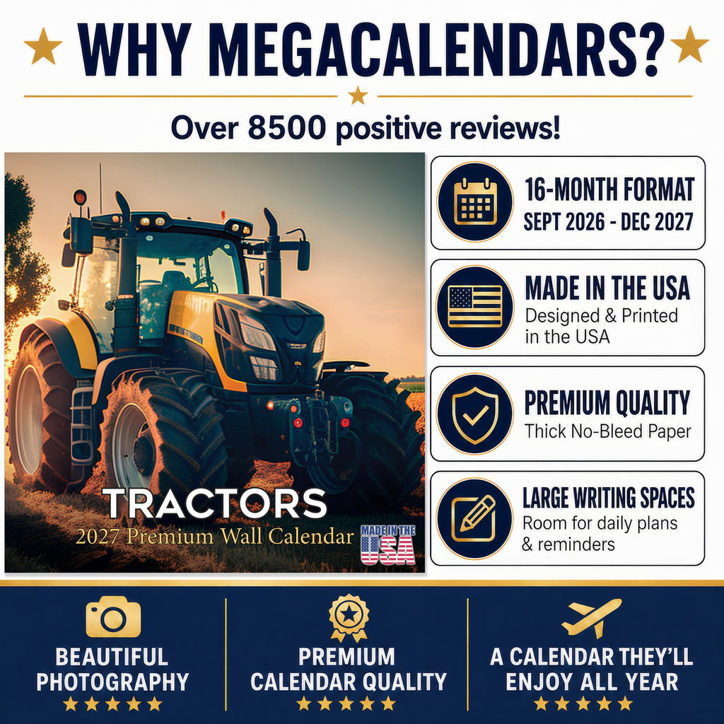 Tractors Wall Calendar 2027 - 12" x 12" Monthly Farm Machinery Calendar