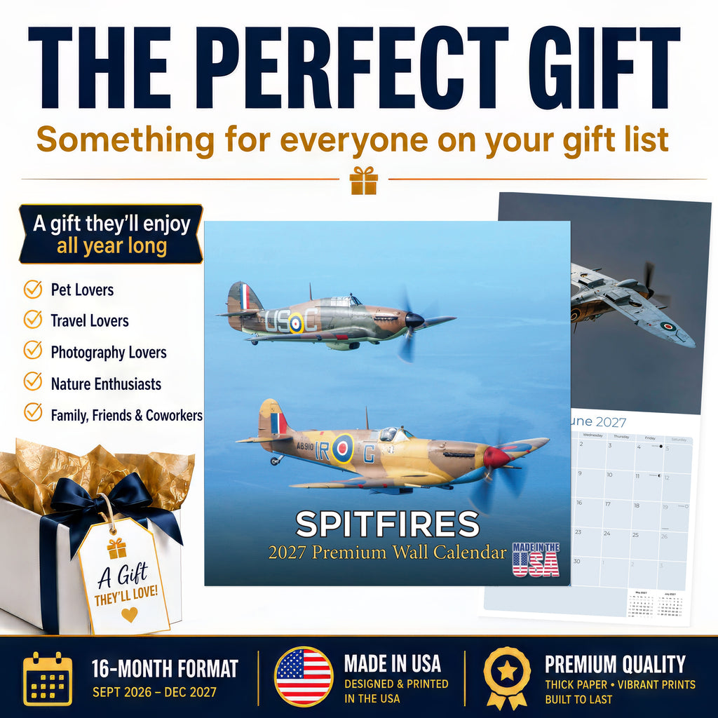 Spitfires Wall Calendar 2027 - 12" x 12" Monthly WWII Fighter Aircraft Calendar