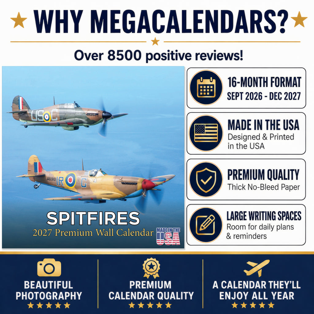 Spitfires Wall Calendar 2027 - 12" x 12" Monthly WWII Fighter Aircraft Calendar