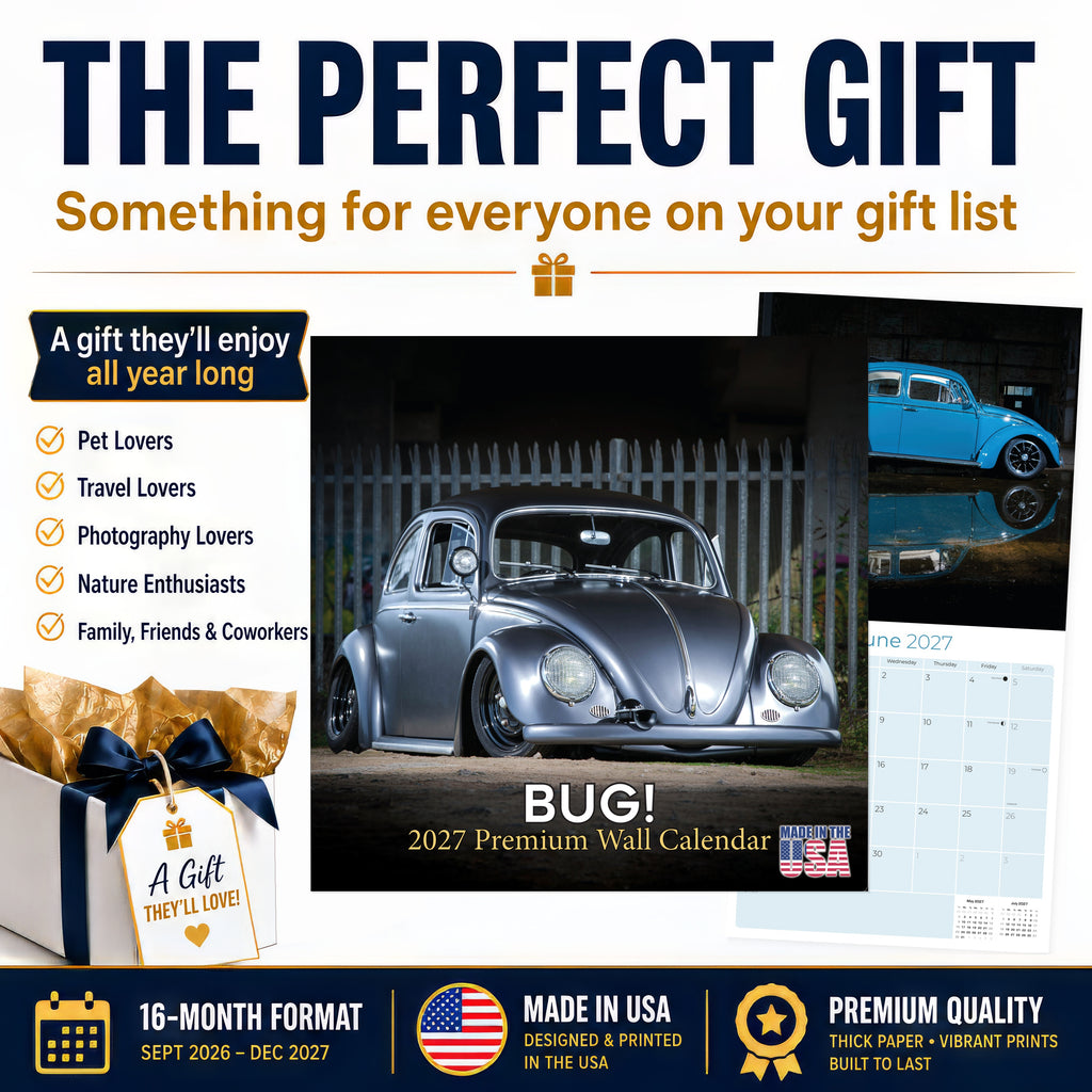Vintage Bug Wall Calendar 2027 - 12" x 12" Monthly Classic Car Calendar