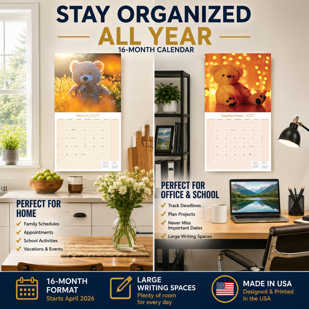 Teddy Bears Wall Calendar 2027 - 12" x 12" Monthly Nostalgic & Heartwarming Plush Toy Calendar