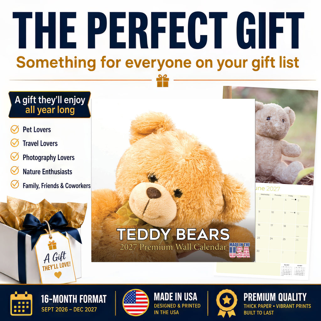 Teddy Bears Wall Calendar 2027 - 12" x 12" Monthly Nostalgic & Heartwarming Plush Toy Calendar