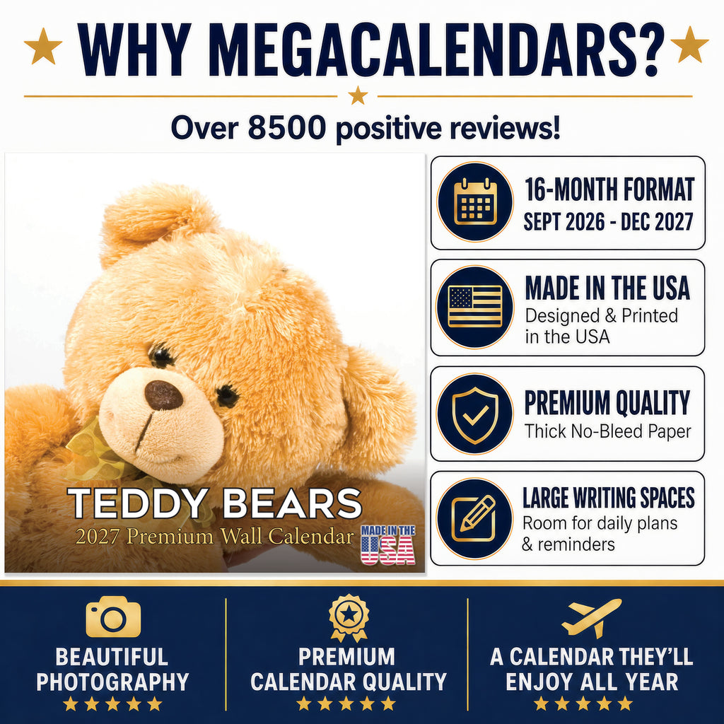 Teddy Bears Wall Calendar 2027 - 12" x 12" Monthly Nostalgic & Heartwarming Plush Toy Calendar