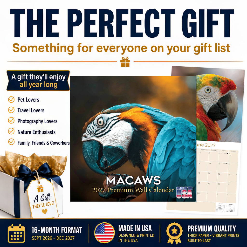 Macaws Wall Calendar 2027 - 12" x 12" Monthly Bird Breed Calendar