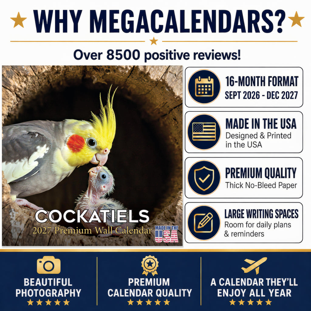 Cockatiels Wall Calendar 2027 - 12" x 12" Monthly Bird Breed Calendar