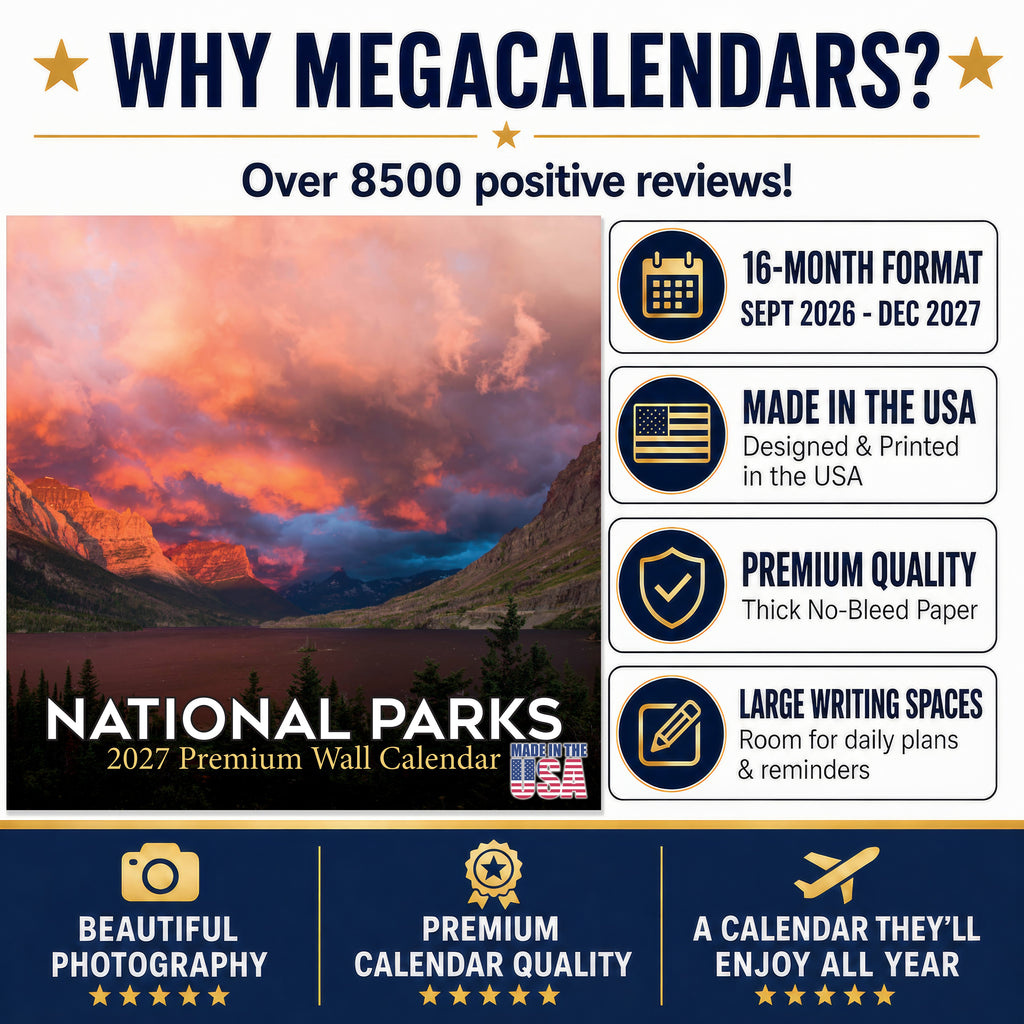 National Parks Wall Calendar 2027 - 12" x 12" Monthly Majestic American Wilderness Scenic Landmarks Travel Calendar