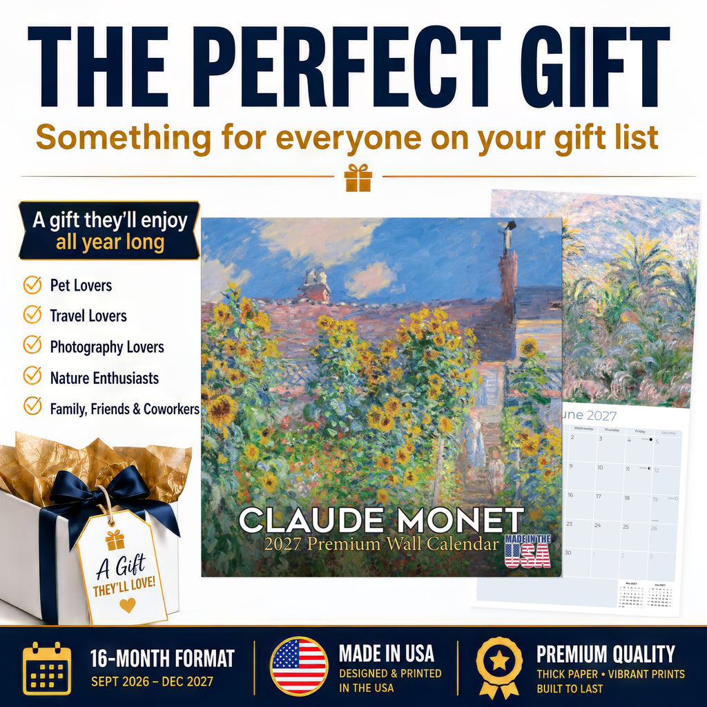 Claude Monet Wall Calendar 2027 - 12" x 12" Monthly Classic French Impressionist Oil Painting Art Calendar