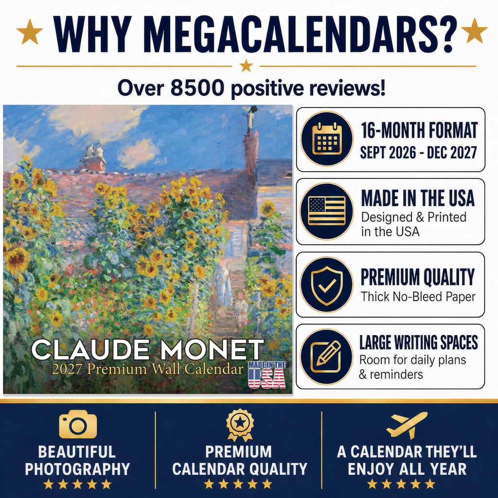 Claude Monet Wall Calendar 2027 - 12" x 12" Monthly Classic French Impressionist Oil Painting Art Calendar