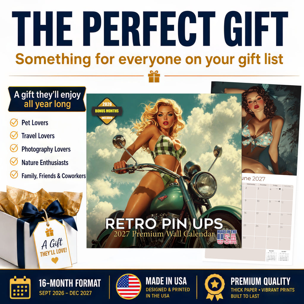 Retro Pin Ups Wall Calendar 2027 - 12" x 12" Monthly Classic Mid-Century Style Glamour Illustration Calendar